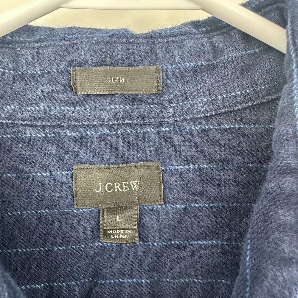 J Crew Size Large‎ Shirt Blue Pinstripe Button Up Slim Fit Casual Workwear Basic